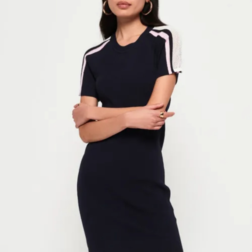 SuperDry Size 10 Sports Dress Blue Bodycon Stretch Fitted